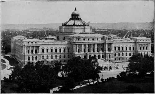 LIBRARY OF CONGRESS, WASHINGTON, D. C. J. L. Smithmeyer and Edward P. Casey. Architects. with Rome in Center and Bookstacks and Entrance Hall Radtiating from Center to Sides