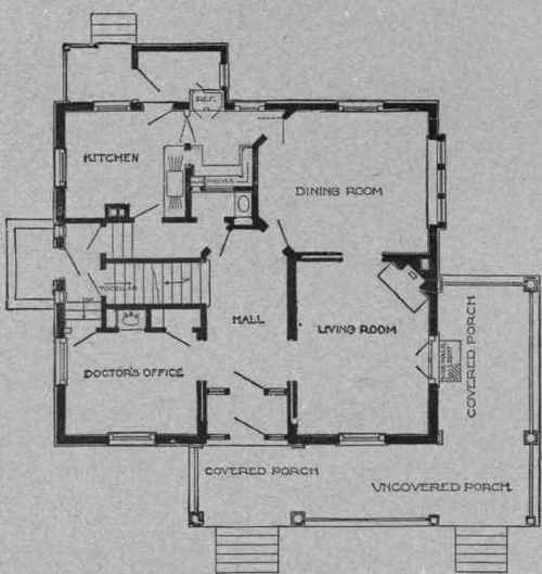 PLAN No. 9. An Excellent Arrangement of Rooms in a House Nearly Square in Plan.