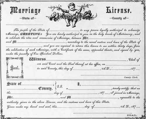 Blank Marriage Licence