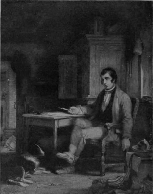A reproduction of William Allan's charming picture of Robert Burns sitting in his cottage, writing. The romantic story of the poet's life forms the subject of the accompanying article
