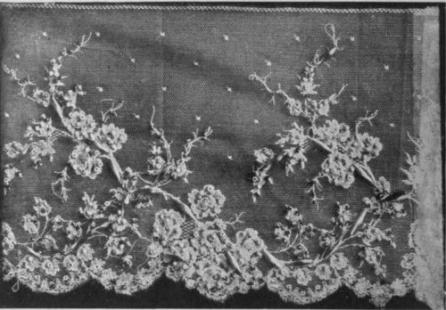 Fine net lace with a floral design lends itself most happily for embroidering with tiny beads. The use of longer, oat shaped beads gives charming effects
