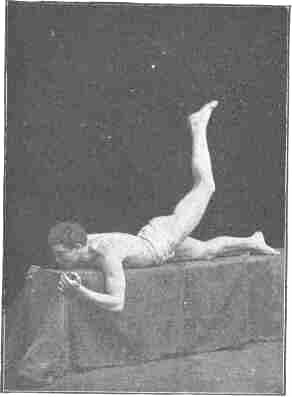 Exercise No. 14. Reclining on stomach, raising left leg with knee straight, as high as possible; same with right