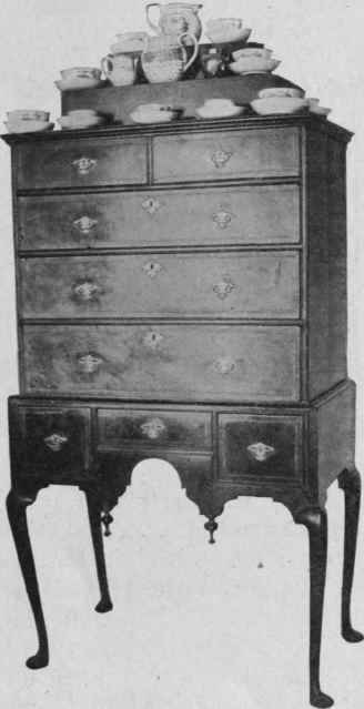 Cabriole legged High Chest of Drawers with China Steps, about 1720.