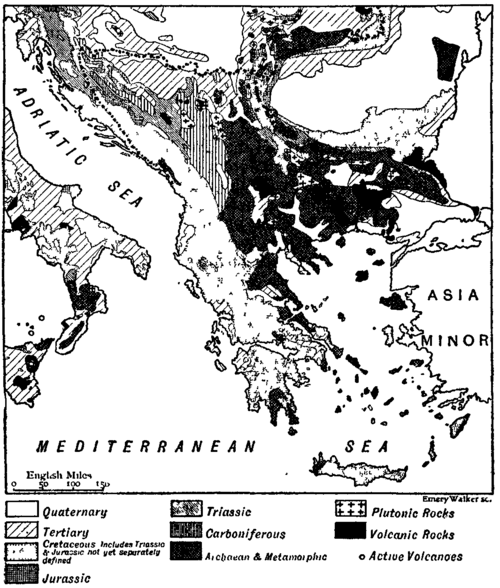Geological map of the Balkan Peninsula.