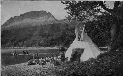 A Picturesque Camp Blackfeet Indians in camp on St. Mary Lake.