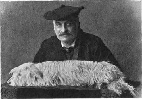 MR. JAMES PRATT WITH HIS SKYE TERRIER WHITE PIPER.