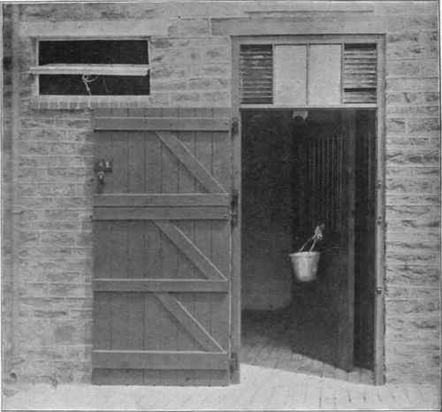 Water bucket fixed to door of box.