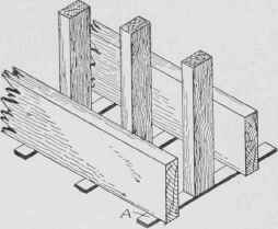 Fig. 145. Partition Supported by Strips Secured to Under Side of Joist