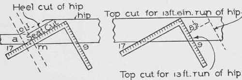 Fig. 17. Method of Laying Out Hips and Valleys of a 3/8 Pitch Roof.