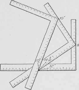 Fig. 199. Method of Finding Bevels for Various Runs of Rafters