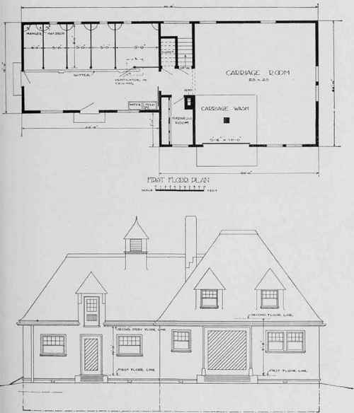 SOUTH ELEVATION STABLE FOR MR. J. S. HANNAH, LAKE FOREST, ILL.