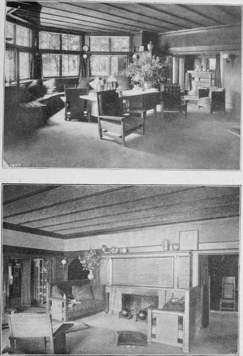 TWO VIEWS OF LIVING ROOM IN RESIDENCE OF MR. B. H. BRADLEY, KANKAKEE. ILL.