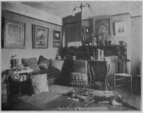 A ROOM CROWDED WITH FURNISHINGS.