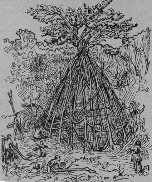 PRIMITIVE HUT MADE BY INTERTWINING OP BRANCHES.