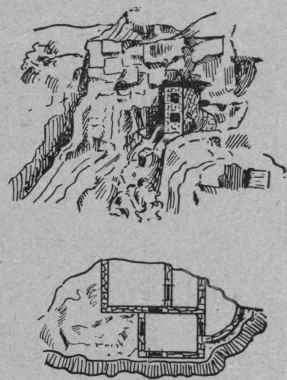 Rio Mancas, Two Storied Cliff House and Enlarged Plan of Rooms.