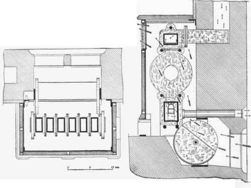 Fig. 604   plan and section of Bruce's singgle Apparatus fur Warning Incoming Air by Gas.