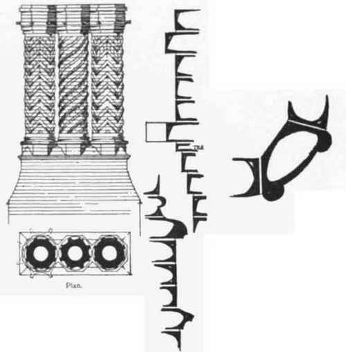 Fig. 68   Ornamental Brick Chimney stack, with detached Shaft for each Fla*.