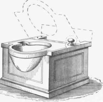 Fig. 696.   View of Inclosed White Farthenware Valve closet.