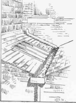 Fig. 700.   Dangerous Soil pipe and Soil gutter, actually found by the found by the writer in an existing house.