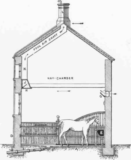 Fig 730   .Section through Stable and Hay loft, knowing showing and Ventilation.
