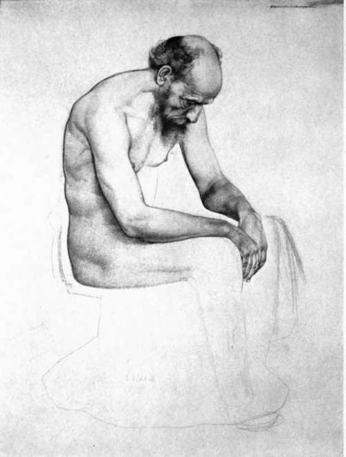 Pencil Study By H. I. Stickroth For One Of The Figures In His Mural Painting The Valley Of Contemplation.