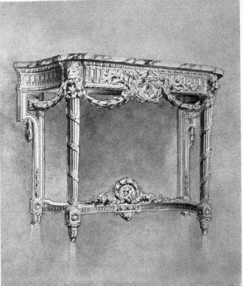 Rendering In Pencil And Water Color. Table In The Louis Xvi Manner.