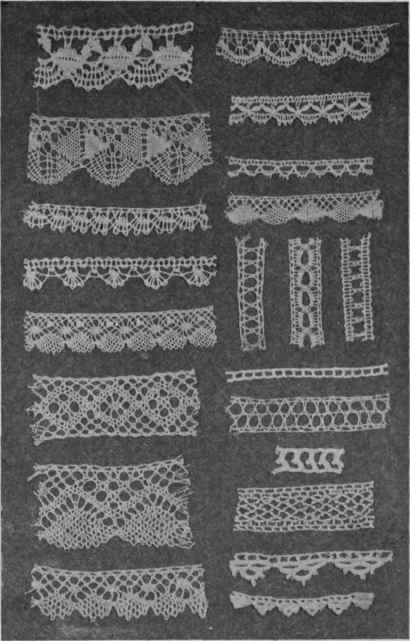 FIG. 17.   Cluny, torchon, and Irish laces and headings, hand and machine made, suitable for undergarments and lingerie blouses.