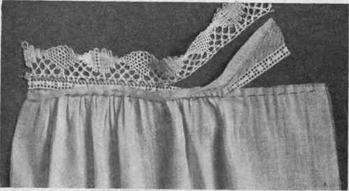 Fig. 148.   Entre deux and lace edging used as decoration and facing for gathered edge of garment.