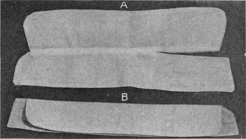 Fig. 179.   High turn over collar for shirt; A .detail of making; B, completed collar.