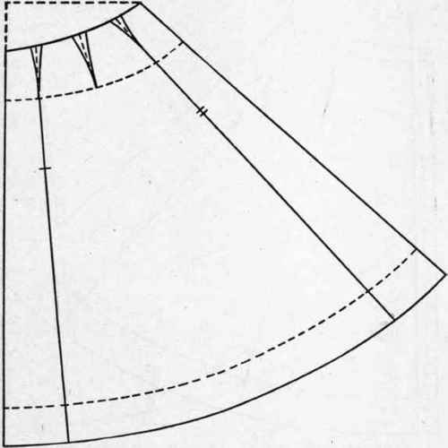 Fig. 53.   Four gore skirt pattern, having panel front and back, developed from a circular foundation pattern.