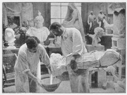 Casting in Plaster: A Demonstration.   Draining the Superfluous Plaster.