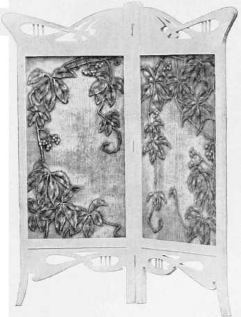 Screen, with Pyrographic Decoration executed in Relief.