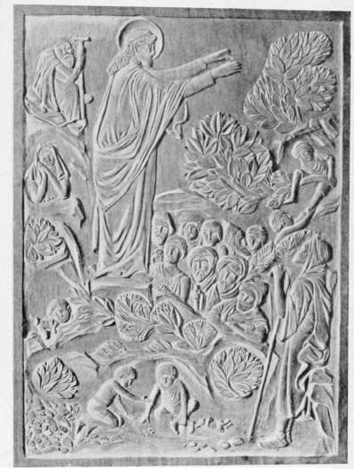 The Sermon on the Mount â€¢ Carved Panel for the Front of a Pulpit in Oak â€¢ by George Jack