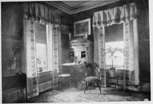 Ivory Linen Curtains Stencilled With Green Grape Motif