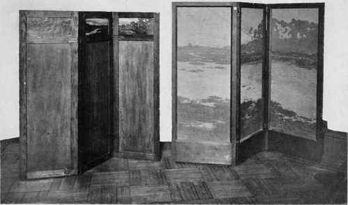 The Screen With Oak Frame Is Ornamented By Panels Of Pierced Copper Over Glass, Painted Screens In Low Tones Are Very Decorative