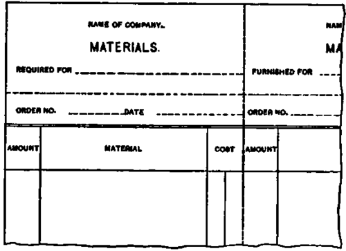 Requisition for Stock and Materials, size, 8« × 11 in. Color, Light Green.