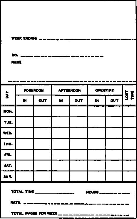 The Time Card, size, 3⅜ x 5« in. Straw Colored Cardboard.