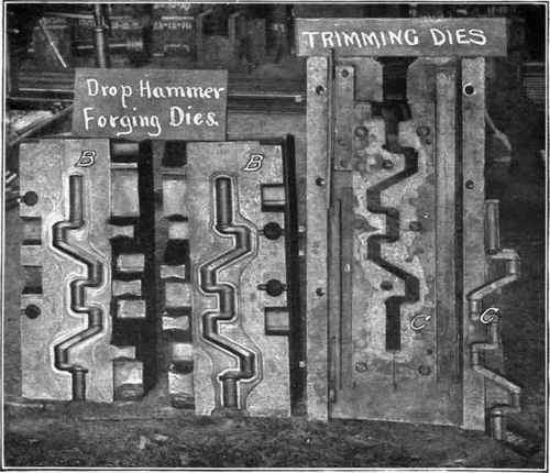 Fig. 86.   Dies for Forging and Trimming a Small Crank Shaft.
