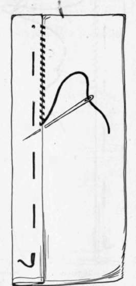 Fig. 15.   The hemming stitch. Notice the slant of the needle.