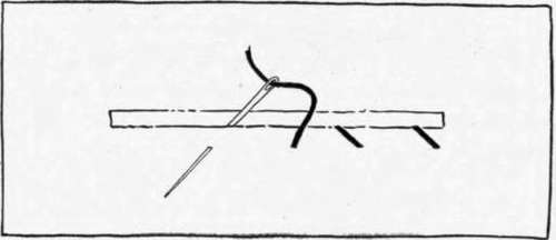 Fig. 29.   Overcasting the cut buttonhole.