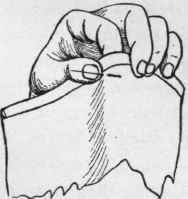 Fig. 19.   Needle pointing to the centre of left thumbnail, when hemming.