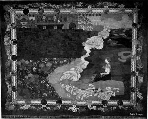 Plate no. 231. Modern Norwegian tapestry woven by Madame Frida Hansen, whose signature it bears and who was awarded a gold medal at the Paris Exposition of 1900 (See chapter VII).