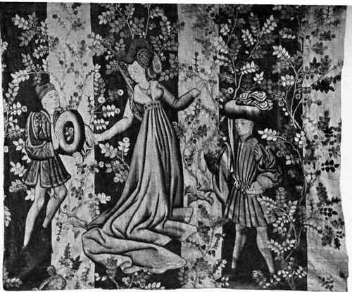 Plate no. 53. The Giving of the Roses, a Gothic Decorative tapestry at the Metropolitan Museum.