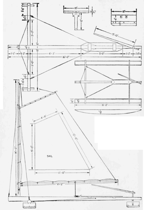The Ice Boat Details, Showing Construction with Straight Poles Having Detachable Runners So the Boats can be Supplied in Their Stead to Make a Sailing Catamaran for Use in Summer