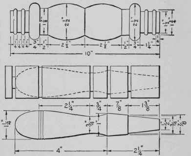Above : Another exercise in turning. Below : A tapered handle for a socket chisel.