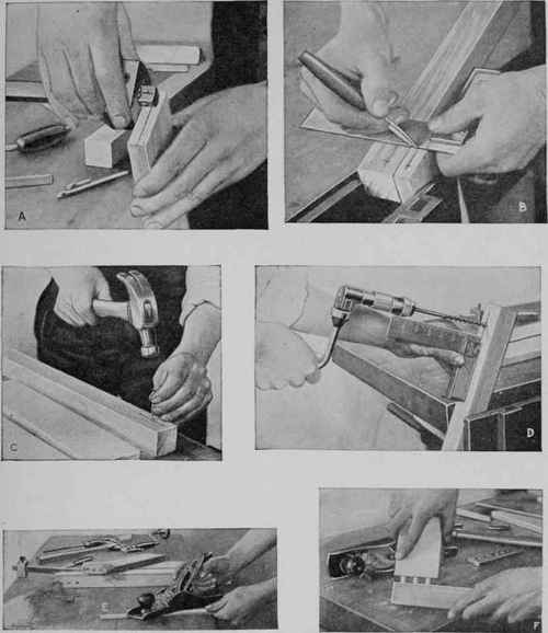 How to make doweled butt joints. Gaging and marking for the dowel holes, boring them, making the dowels, and testing the joint.