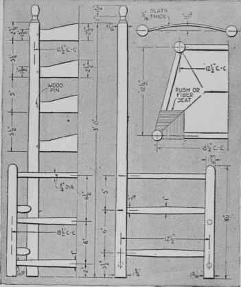 Measured drawings of Colonial  ladder back  chair of fine proportions and unusual simplicity.