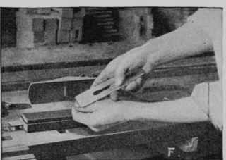 Steps in sharpening chisels, plane irons, and other chisel edged cutters. How the keenness of the edge may be tested on the thumb nail.