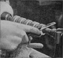 Test the end for squareness by resting the side of the tool against the wood. If no light can be seen between the tool and the work, the edge must be perfectly square.