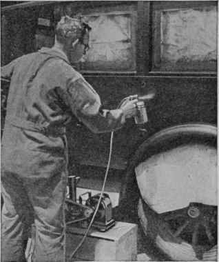 The sprayer should be held at about 8 in. from the work and kept in motion at all times.